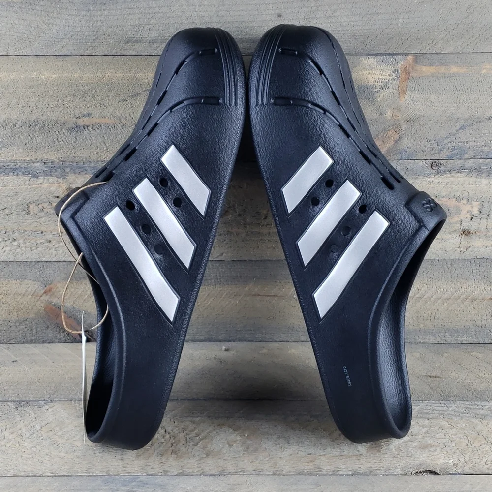 adidas Adilette Clogs Slip On Clogs For Everyday Comfort Black Silver - Picture 8 of 10